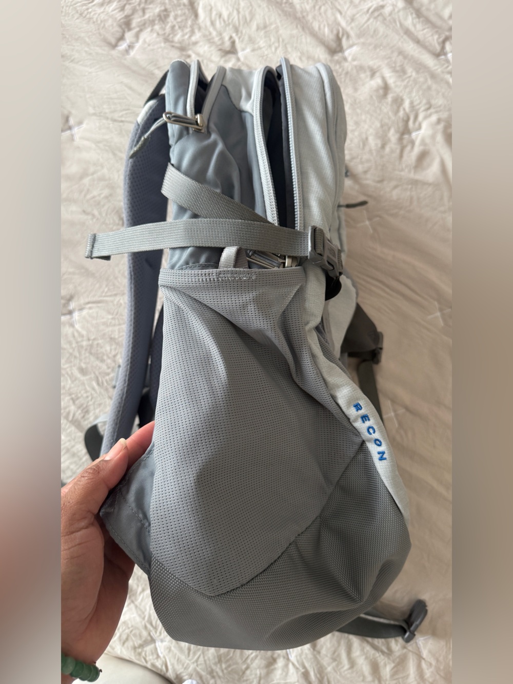 The North Face Light Gray Backpack with Blue Logo - Picture 2 of 4